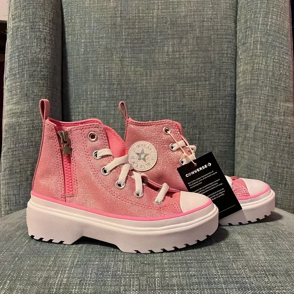 Converse Kids Glittery Pink Platform High-Tops - Picture 2 of 5